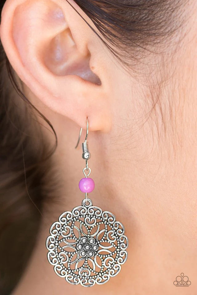 Paparazzi Earrings - Full Floral - Purple