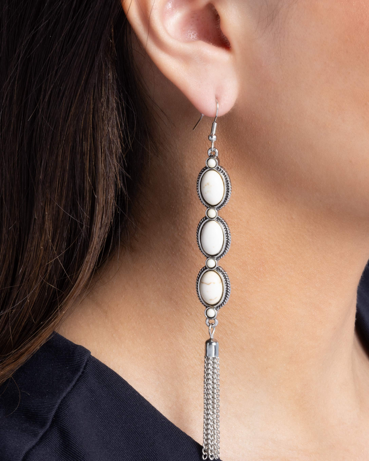 Paparazzi Earrings - Fringe Fuel - White