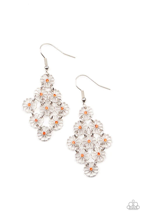 Paparazzi Earrings - Bustling Blooms - Orange