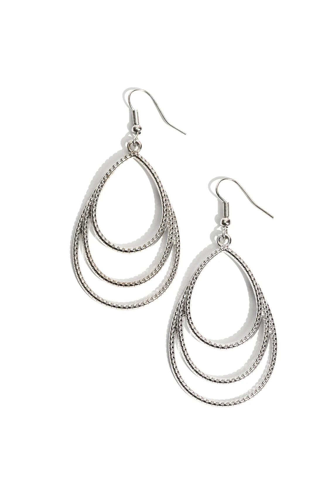 Paparazzi Earrings - Trendy Tier-Drops - Silver
