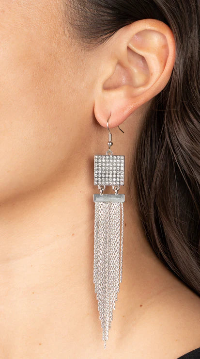 Paparazzi Earrings - Dramatically Deco - White