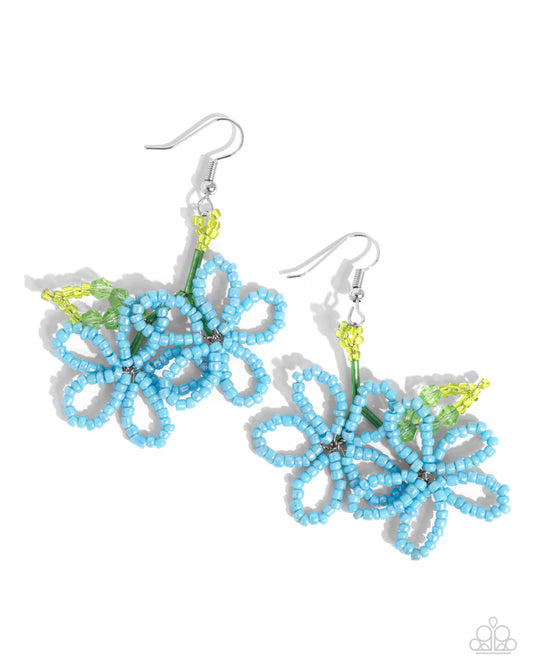 Paparazzi Earrings - Beaded Blooms - Blue