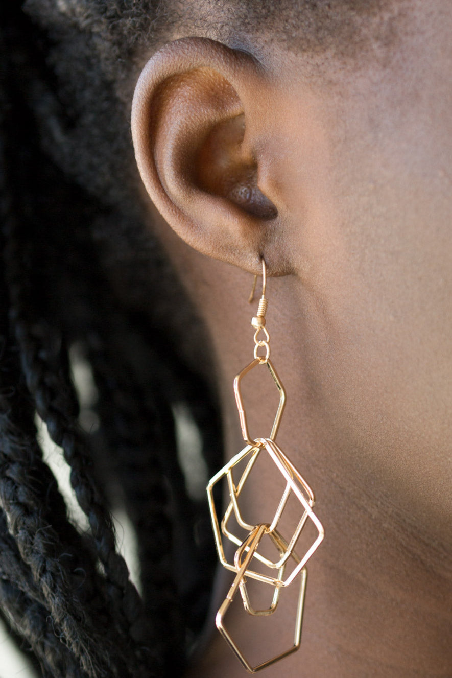 Paparazzi Earrings - Five-Sided Fabulous - Gold