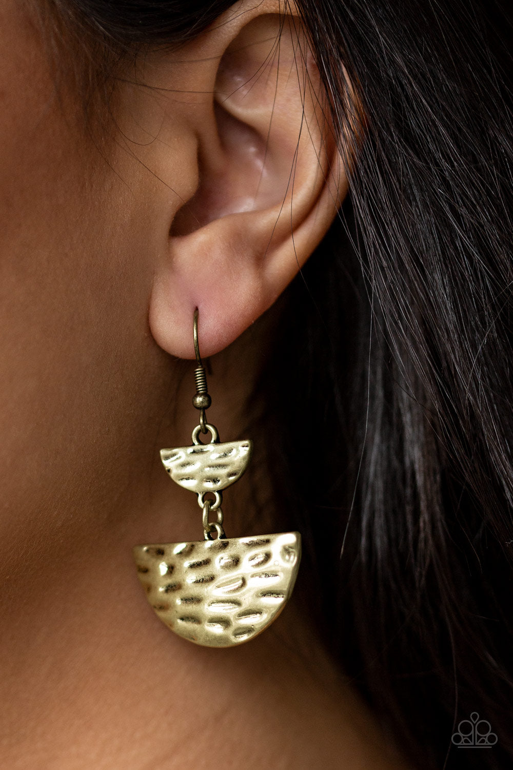 Paparazzi Earrings - Triassic Triangles - Brass