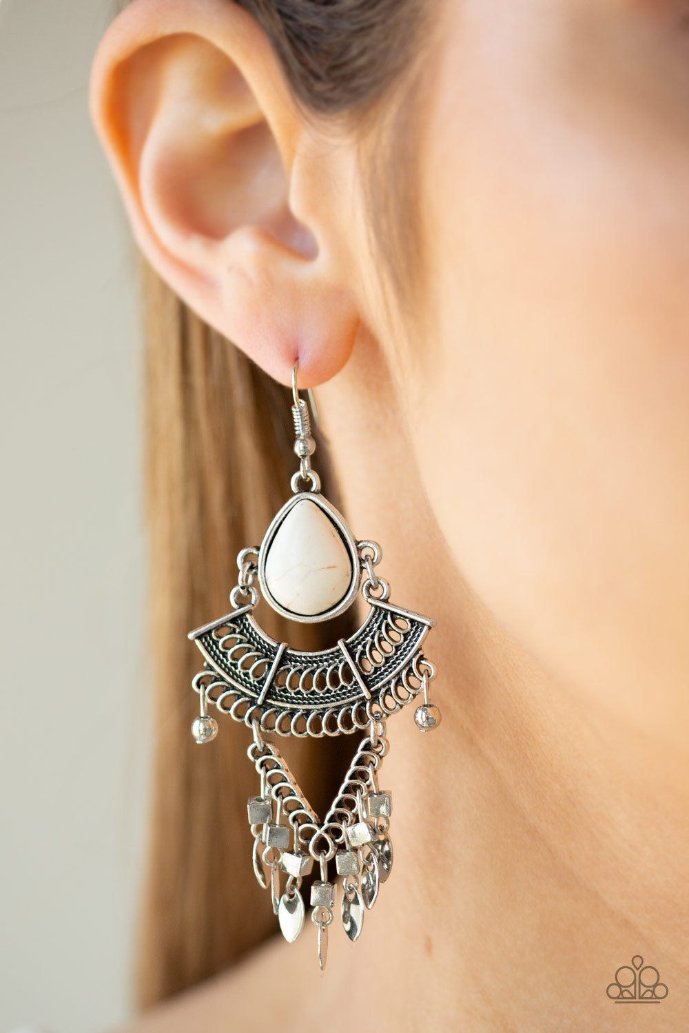 Paparazzi Earrings - Vintage Vagabond - White