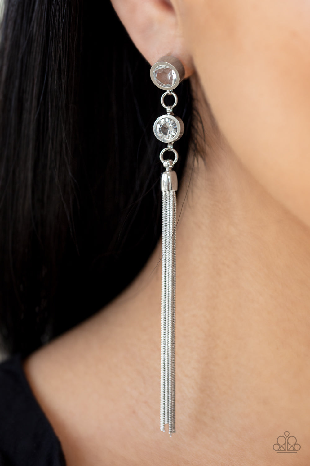Paparazzi Earrings - Tassel Twinkle - White