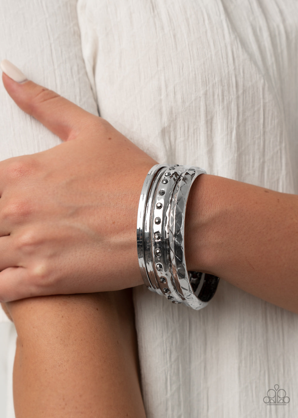 Paparazzi Bracelets - Revved Up Rhinestones - Silver