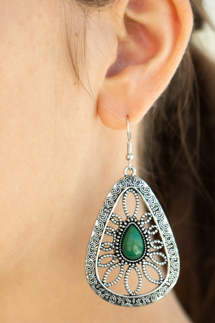 Paparazzi Earrings - Floral Frill - Green