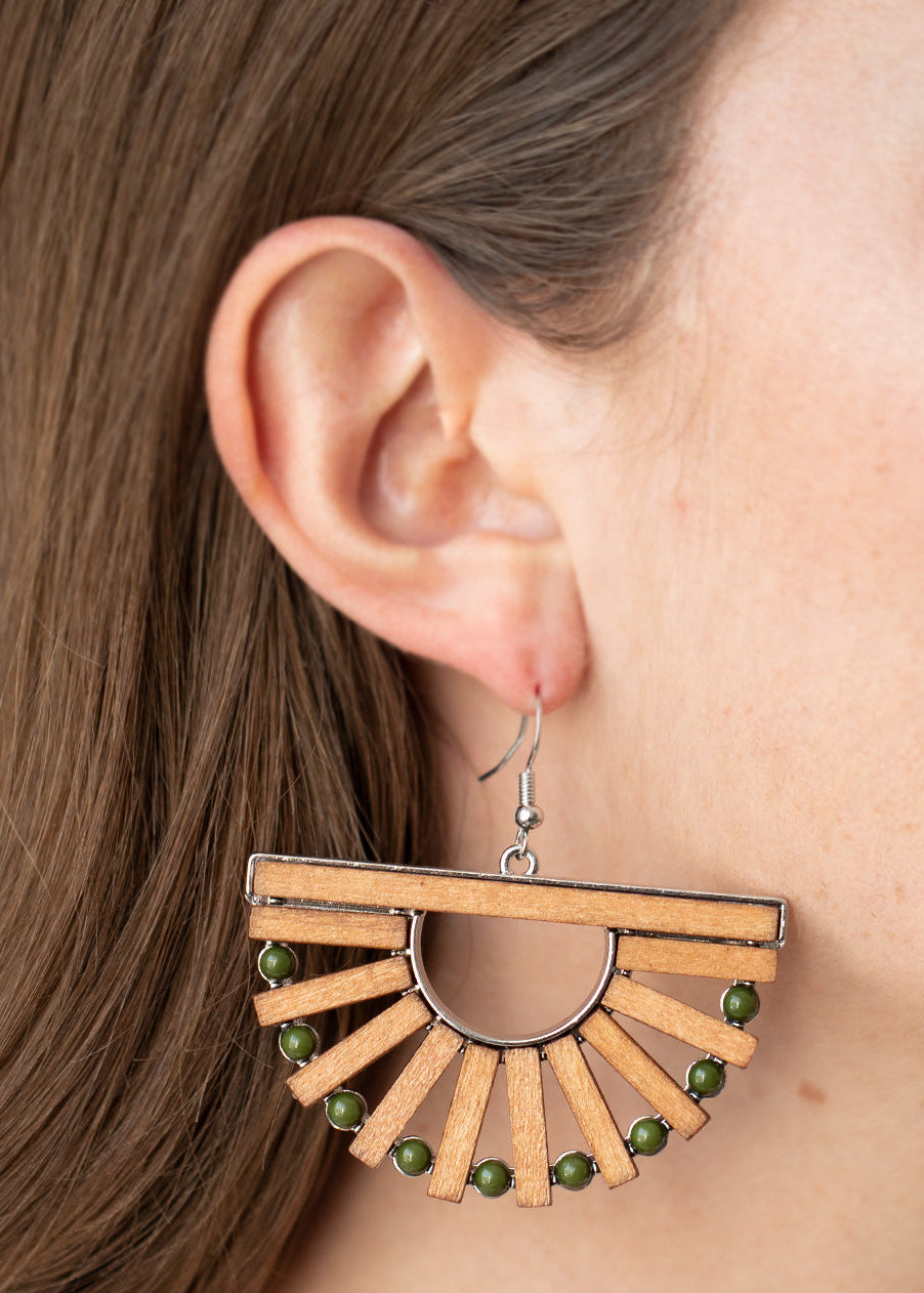 Paparazzi Earrings - Wooden Wonderland - Green