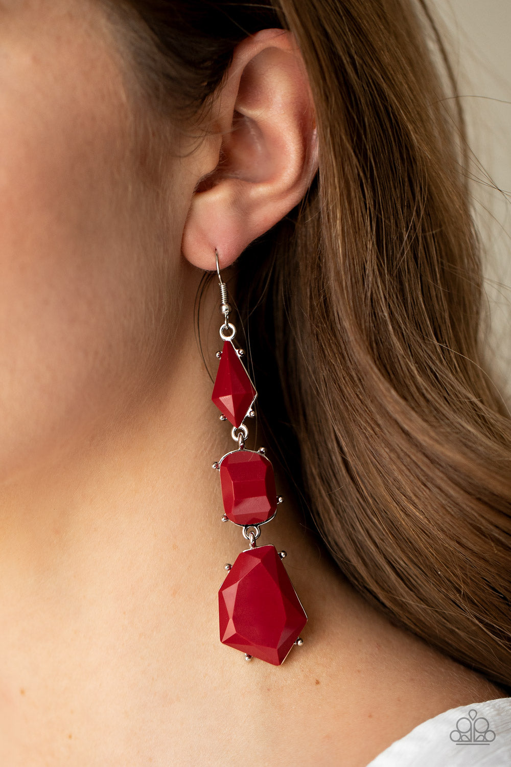 Paparazzi Earrings - Geo Getaway - Red