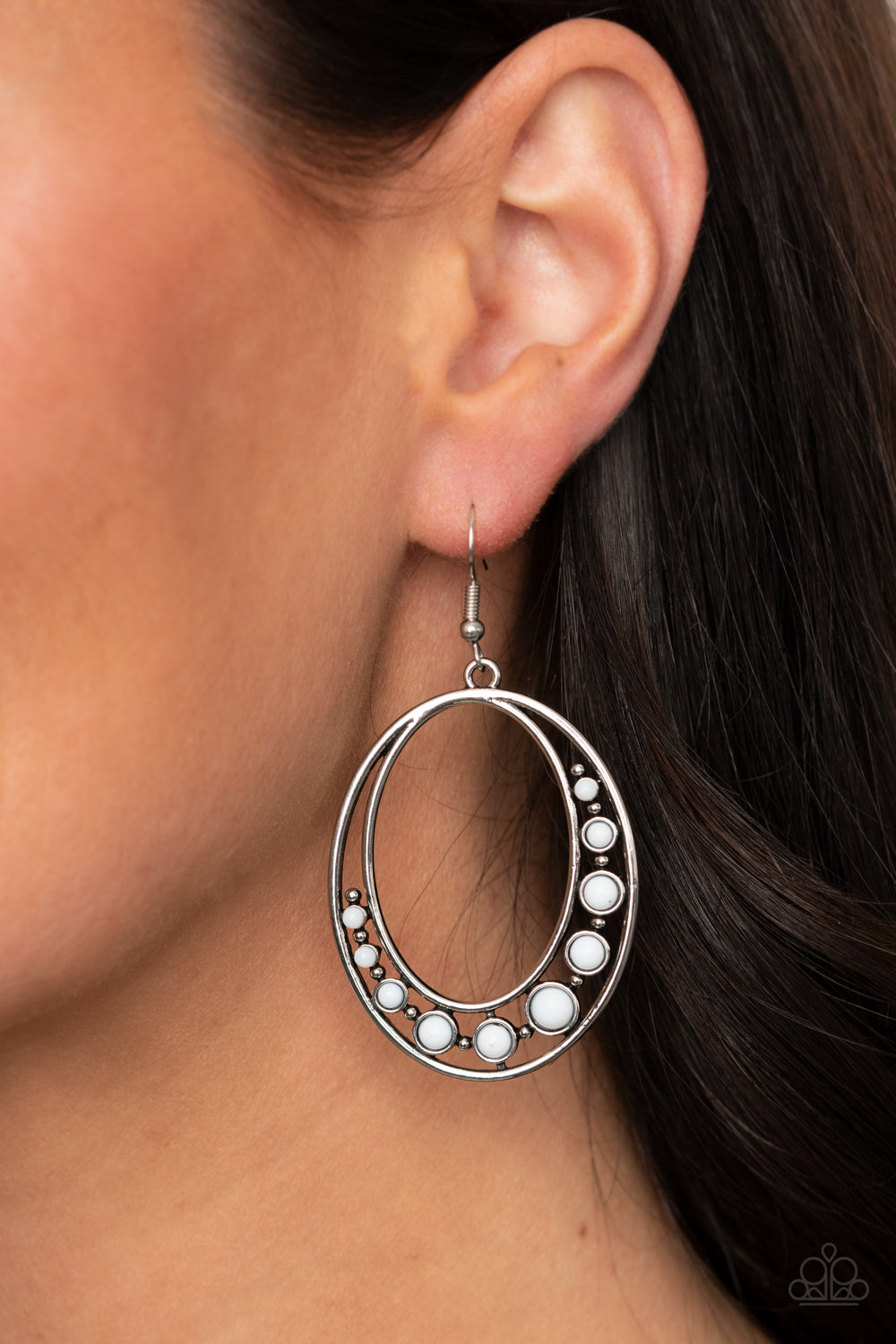 Paparazzi Earrings - Crescent Cove - White