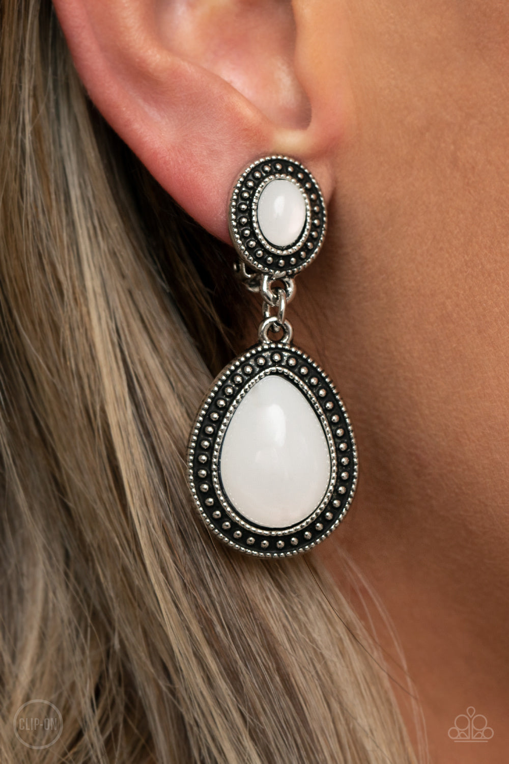 Paparazzi Earrings - Carefree Clairvoyance - White Clip- on