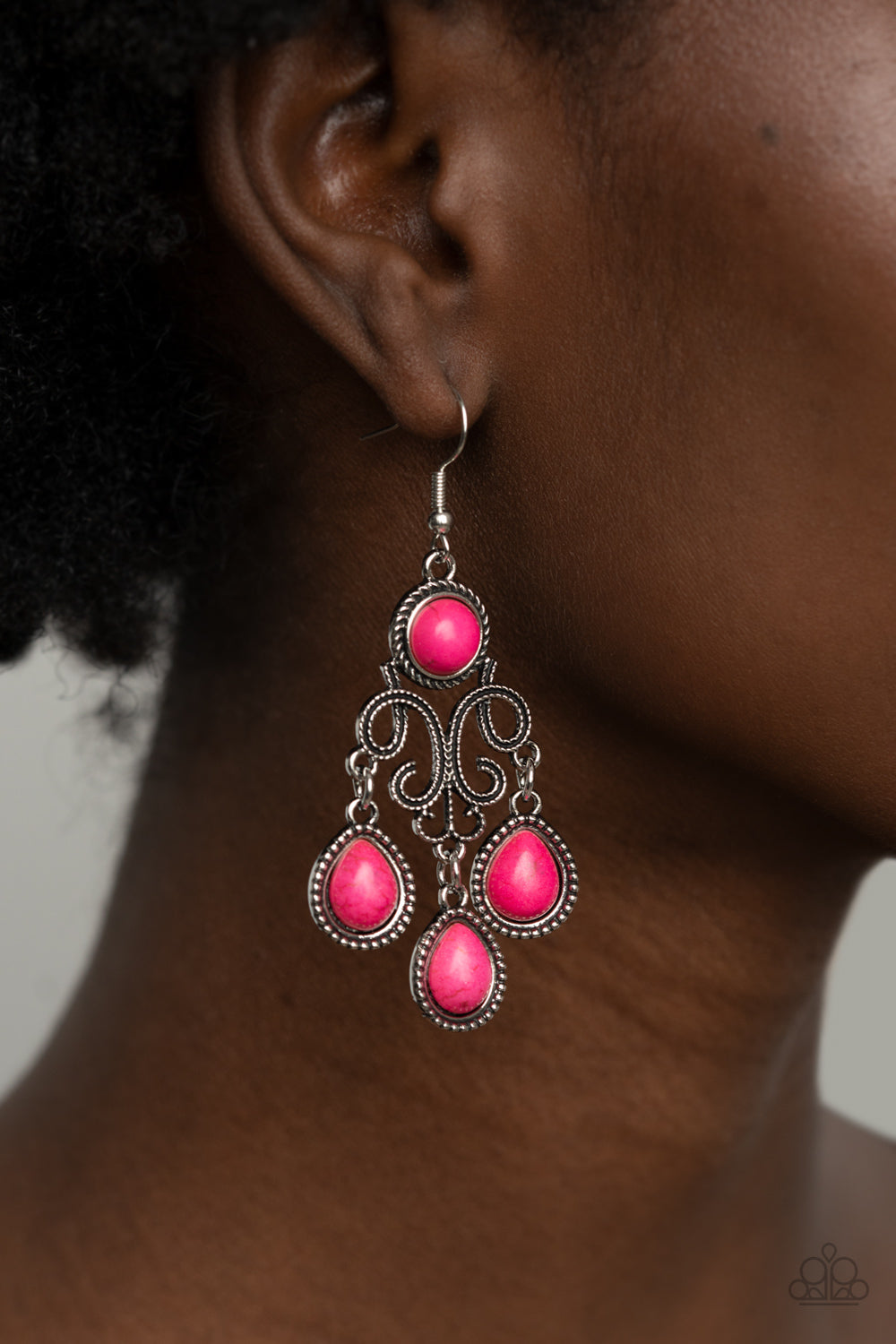 Paparazzi Earrings - Canyon Chandelier - Pink