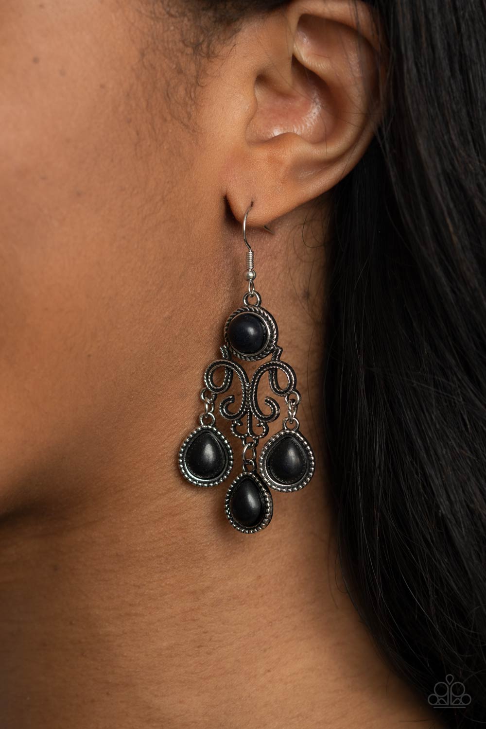 Paparazzi Earrings -Canyon Chandelier - Black