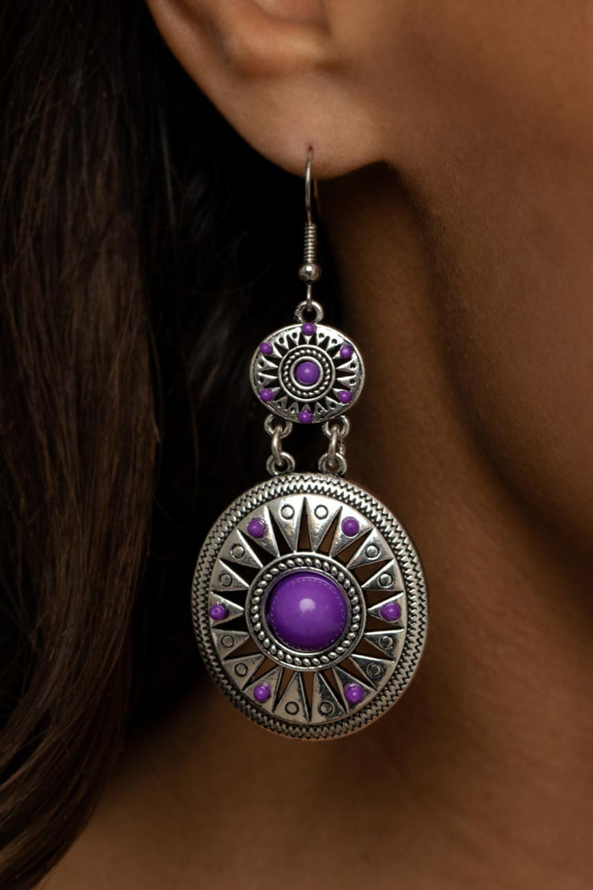 Paparazzi Earrings - Temple of the Sun - Purple