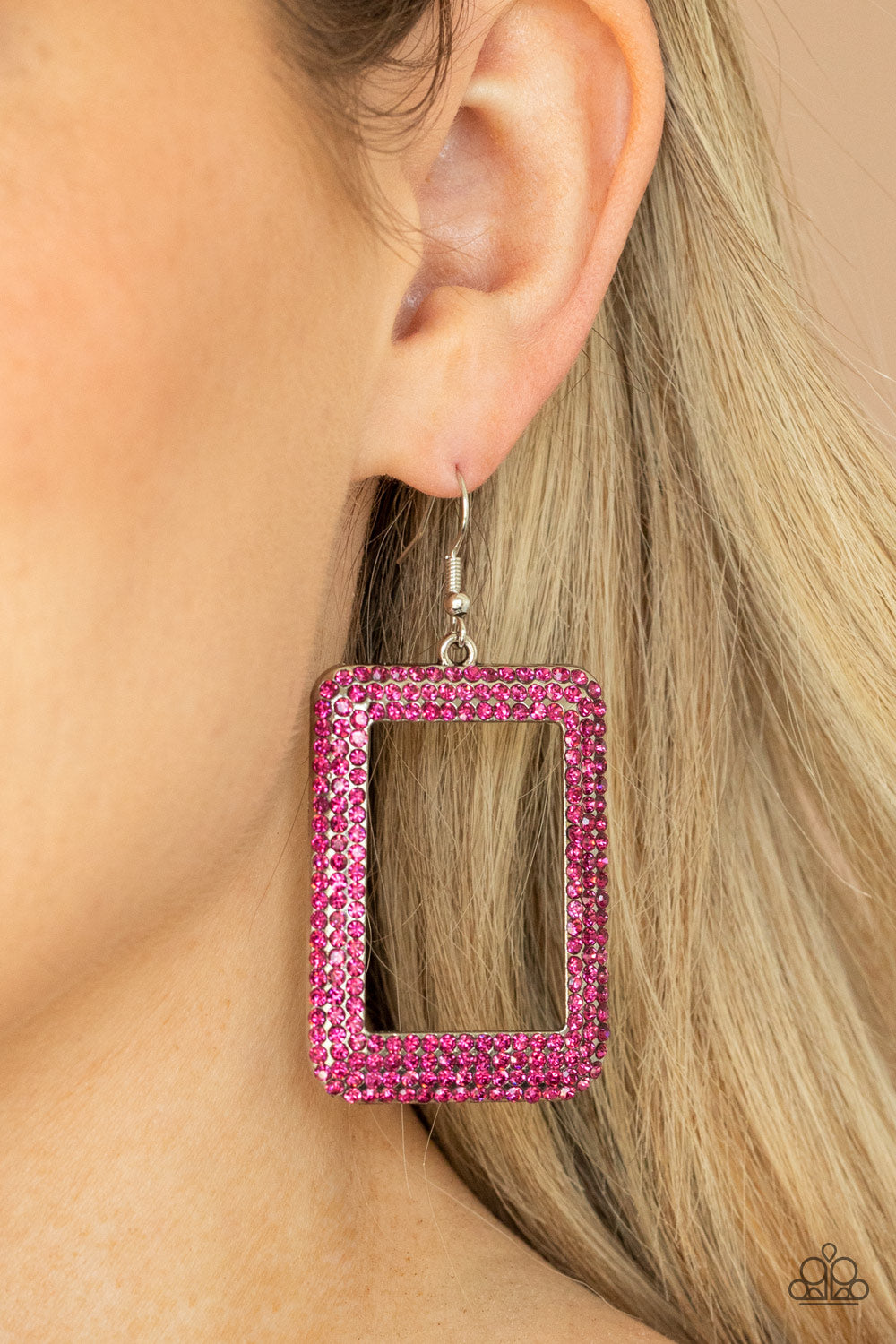 Paparazzi Earrings - World Frame-ous - Pink