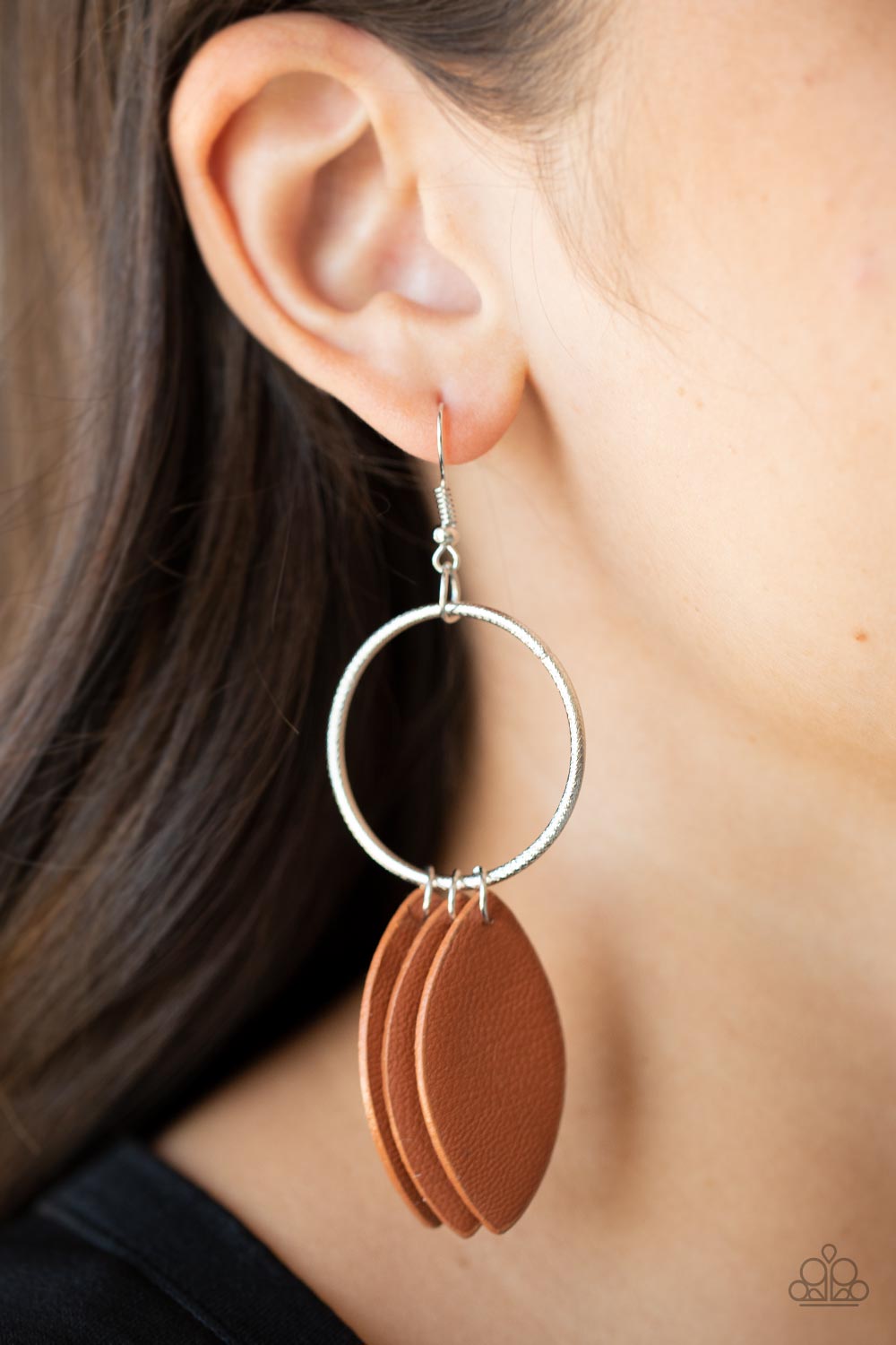 Paparazzi Earrings - Leafy Laguna- Brown