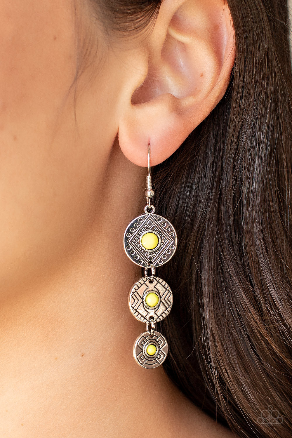 Paparazzi Earrings - Totem Temptress - Yellow