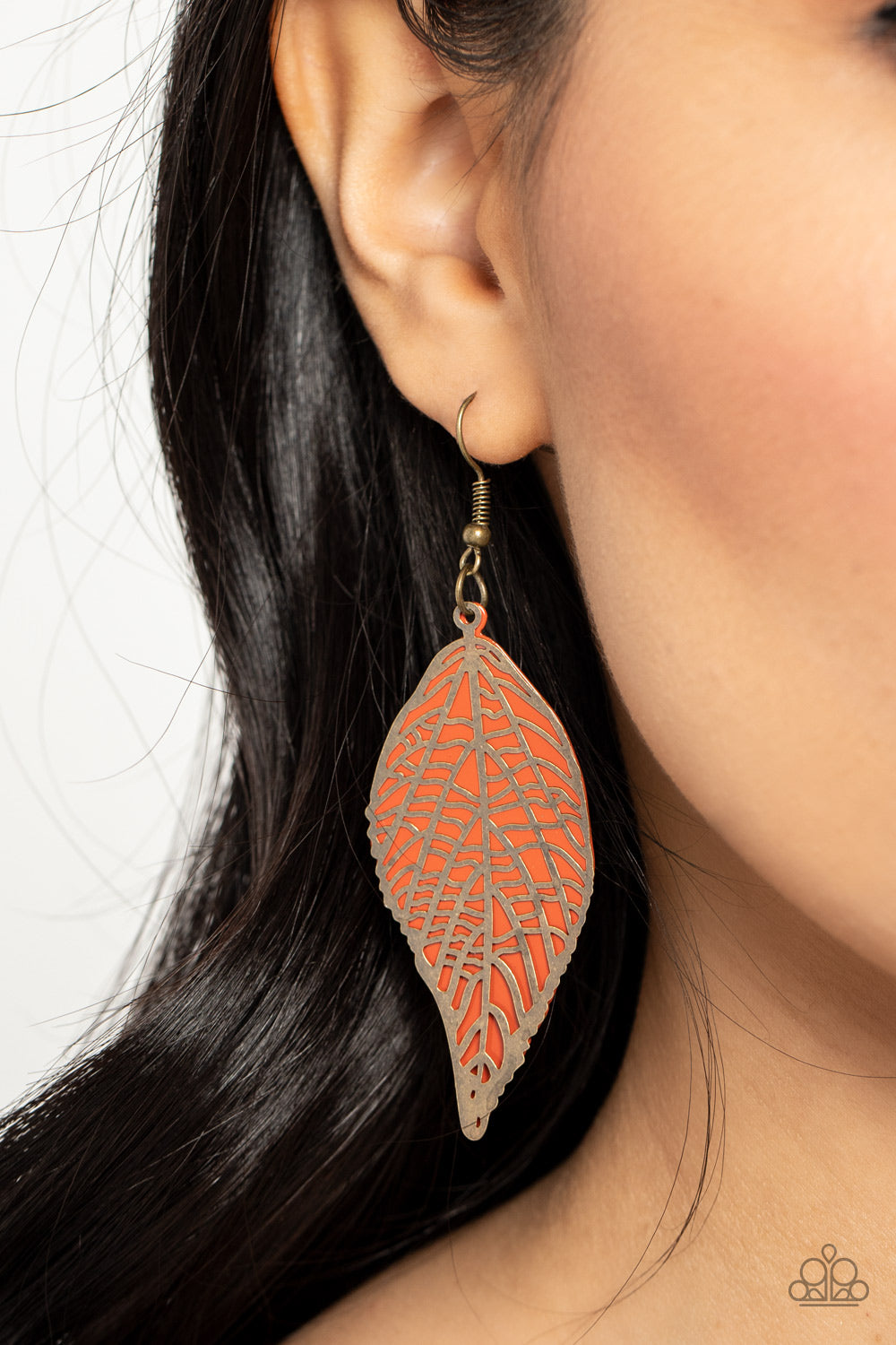 Paparazzi Earrings - Leafy Luxury - Orange