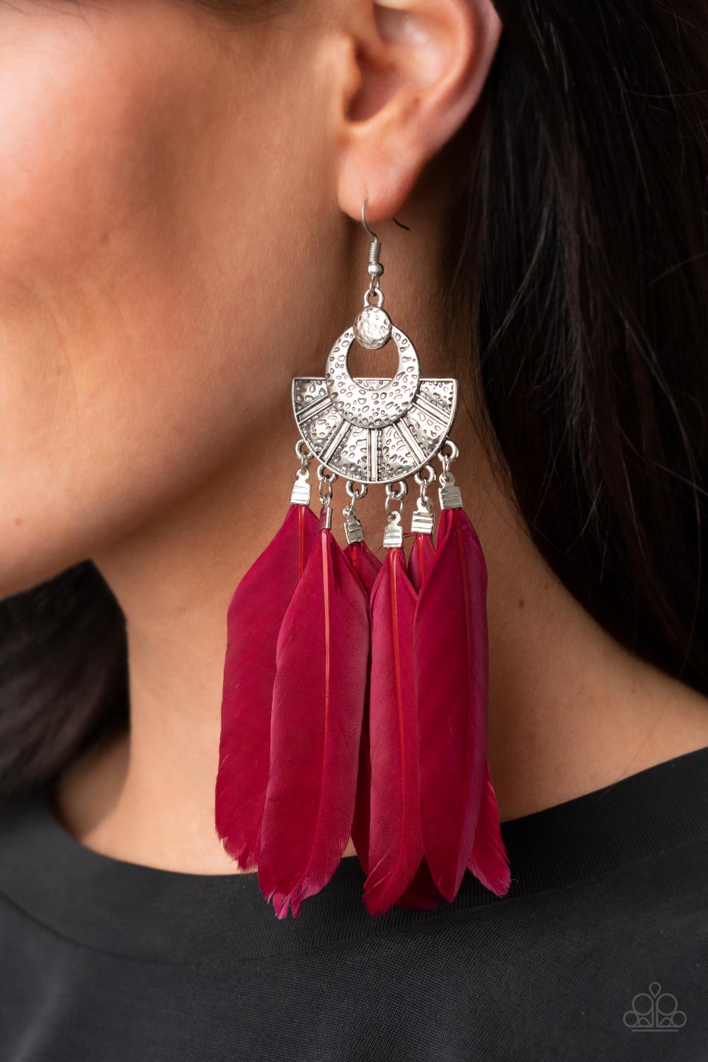 Paparazzi Earrings - Plume Paradise - Red