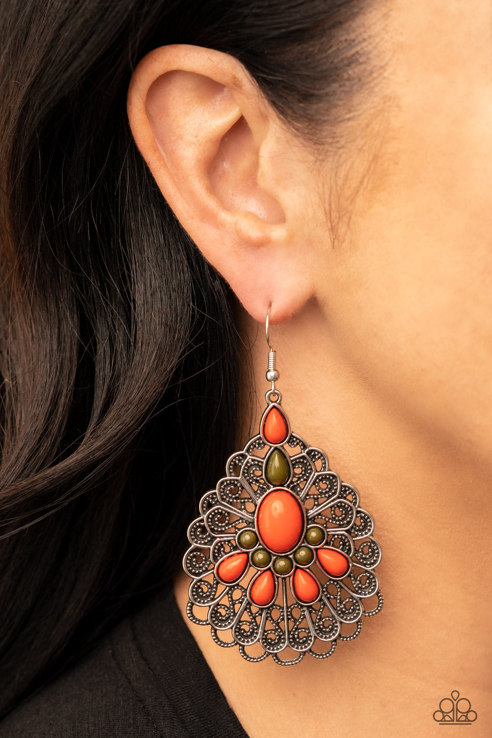 Paparazzi Earrings - Peacock Prance - Orange