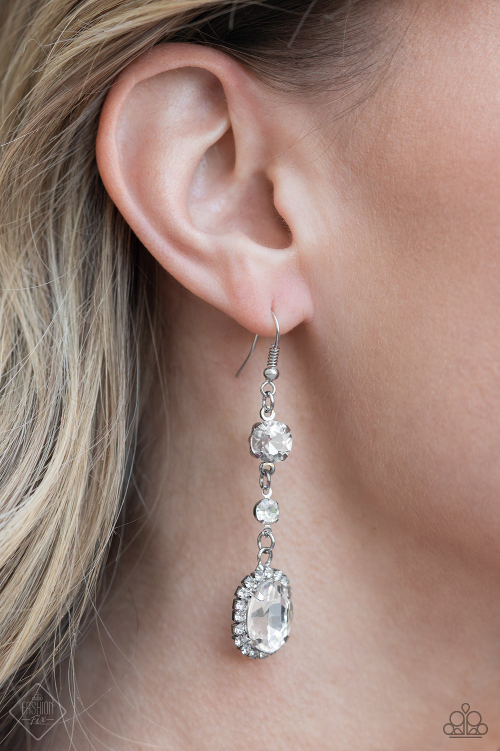 Paparazzi Earrings - Glass Slipper Sparkle - White - Fashion Fix