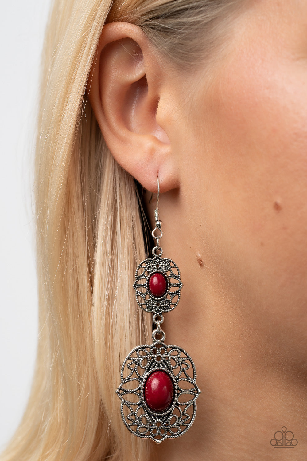 Paparazzi Earrings - Victorian Villa - Red