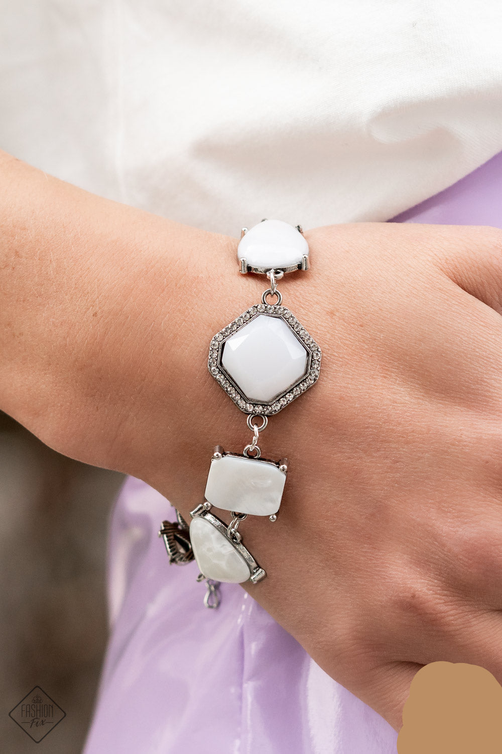 Paparazzi Bracelets - Grounding Glamour - White - Fashion Fix - B1522