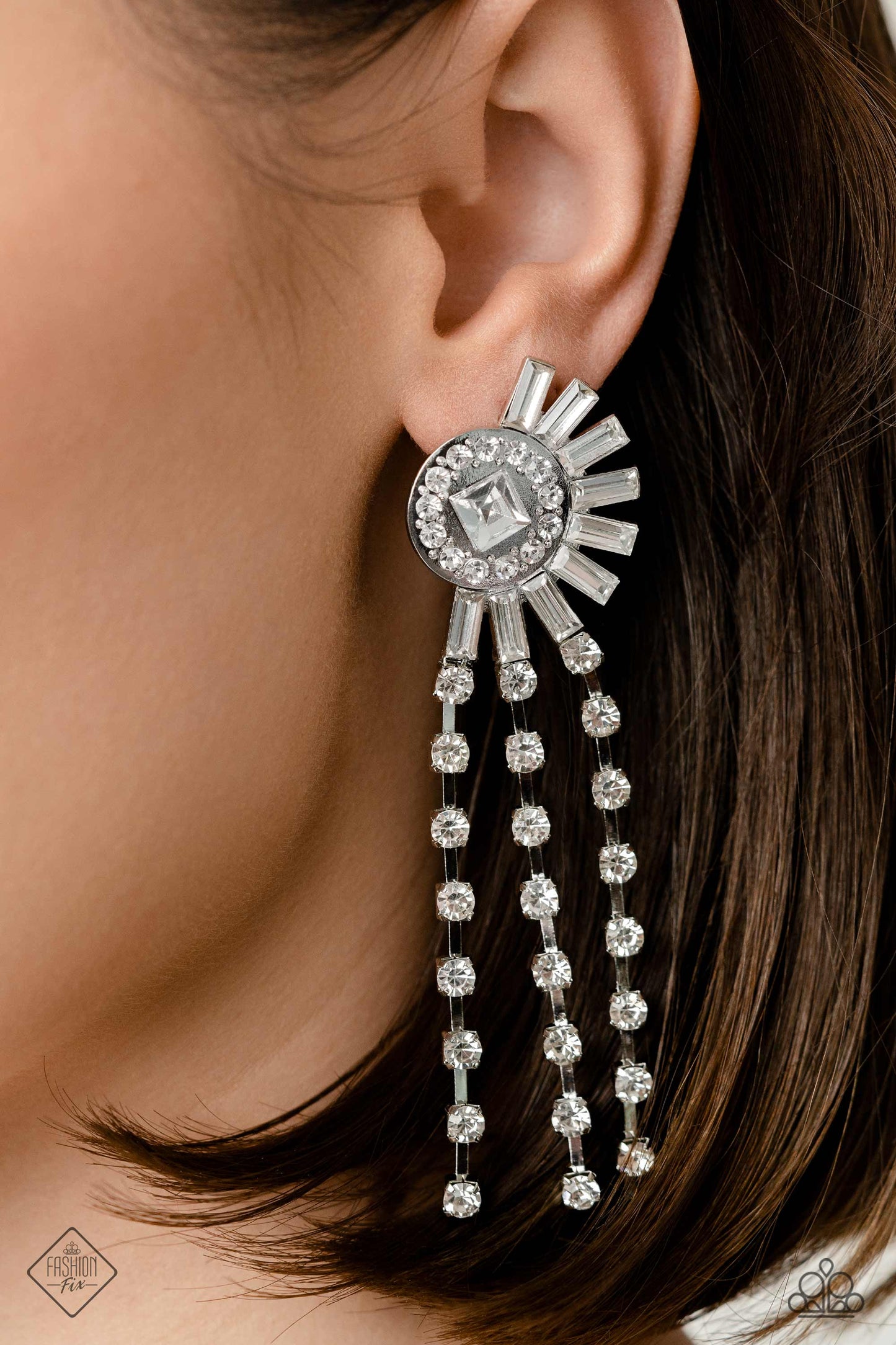 Paparazzi Earrings - Torrential Twinkle - White - Fashion Fix