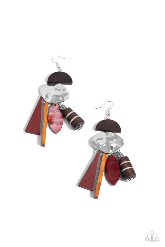 Paparazzi Earrings - Textured Talisman - Red