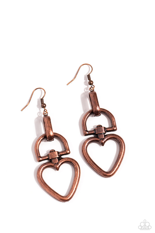 Paparazzi Earrings - Padlock Your Heart - Copper