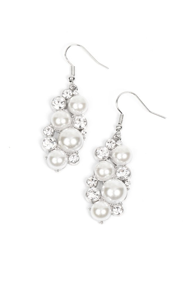 Paparazzi Earrings - Fond of Baubles - White - Fashion Fix Oct. 2021