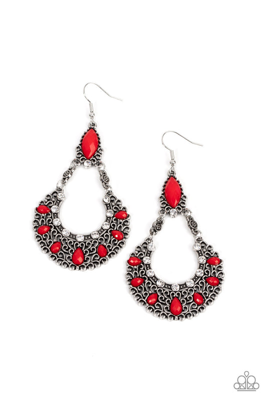 Paparazzi Earrings - Fluent in Florals - Red