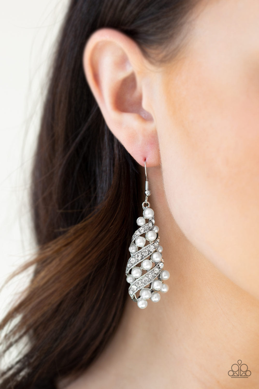 Paparazzi Earrings - Ballroom Waltz - White