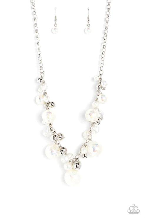 Paparazzi Necklaces - Scratched Shimmer- White