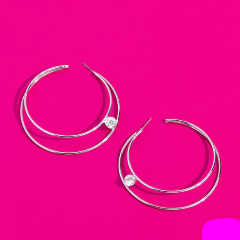 Paparazzi Earrings - Theater Hoop - White