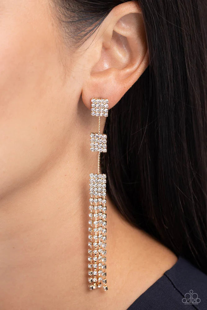 Paparazzi Earrings - Fiercely Free- Falling - Gold