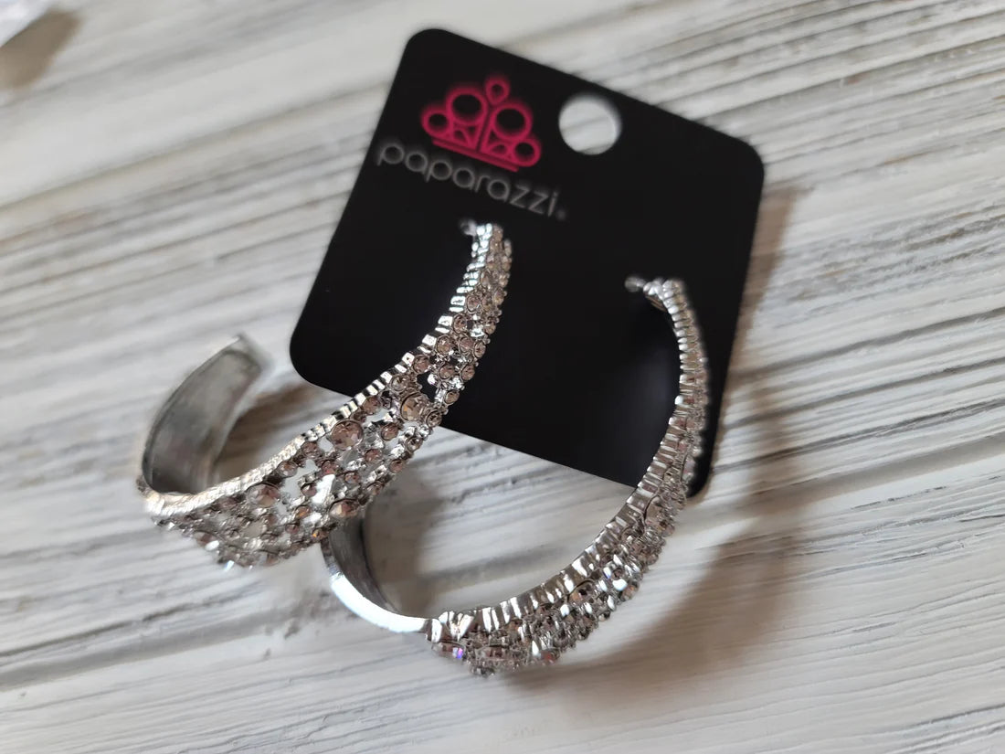 Paparazzi Earrings - Cold as Ice - White