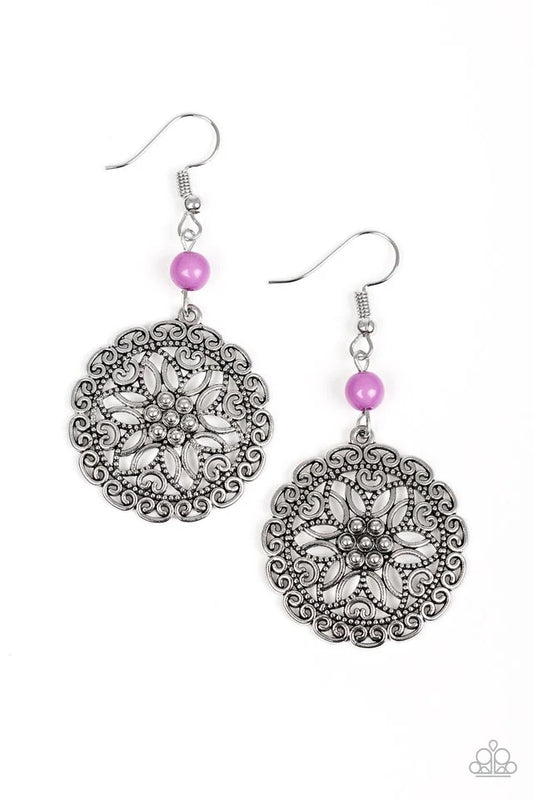 Paparazzi Earrings - Full Floral - Purple