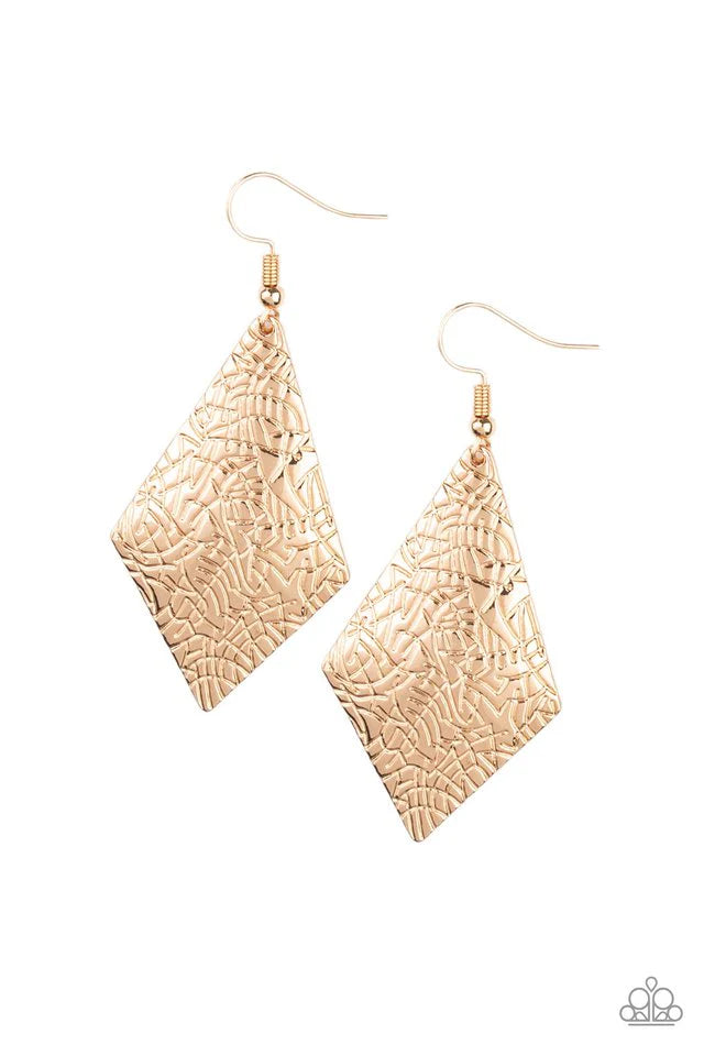 Paparazzi Earrings - Texture Retreat - Gold