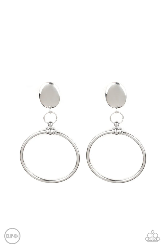 Paparazzi Earrings - Jumping Through Hoops - Silver - Clip on