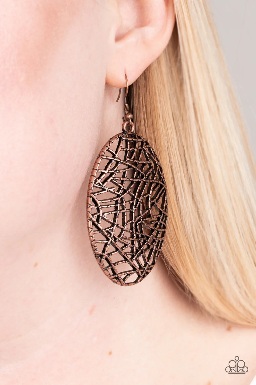 Paparazzi Earrings - Way Out of Line - Copper - E100B