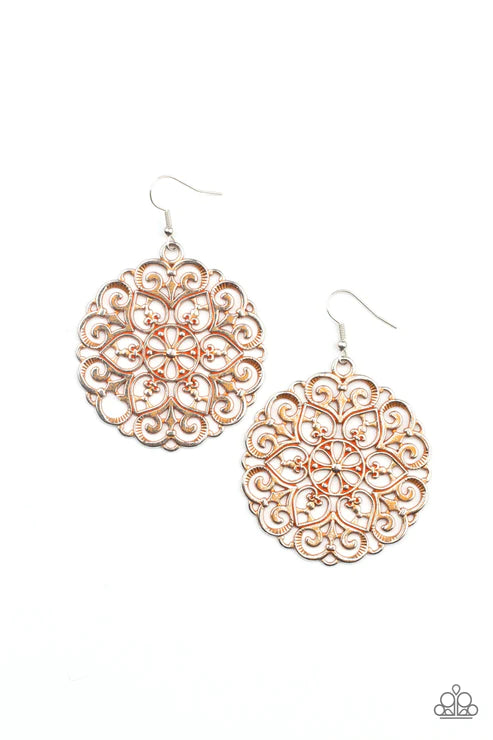 Paparazzi Earrings - Mandala Effect - Orange