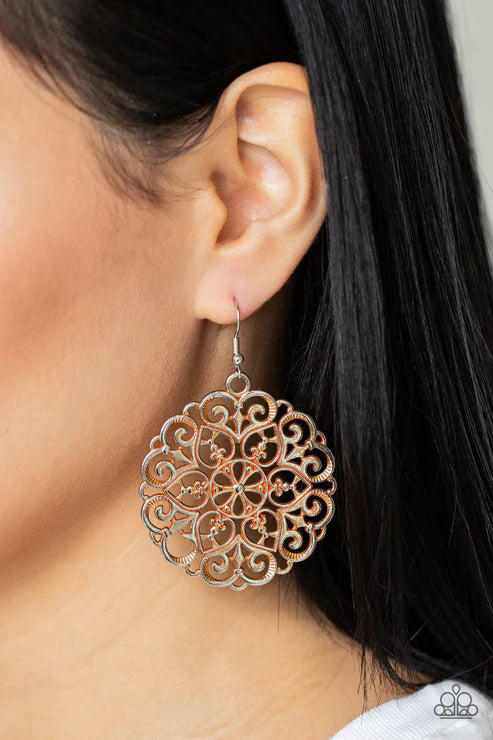 Paparazzi Earrings - Mandala Effect - Orange