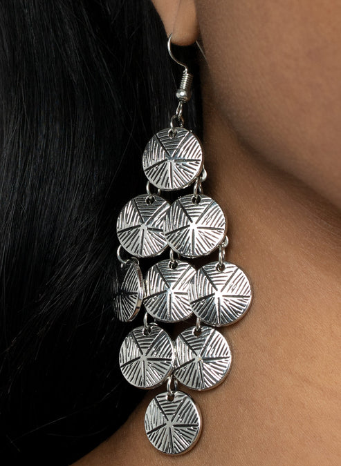 Paparazzi Earrings - How Chime Flies - Silver