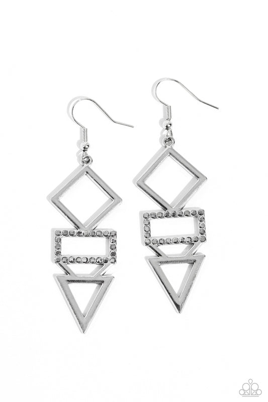 Paparazzi Earrings - Glamorously Geometric - Silver