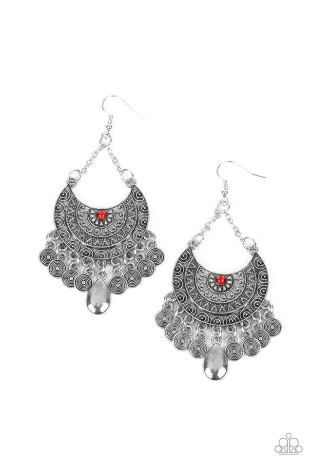 Paparazzi Earrings - Lunar Allure - Red