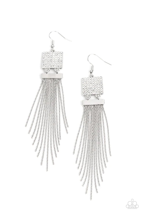 Paparazzi Earrings - Dramatically Deco - White