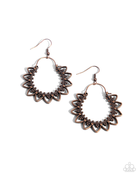 Paparazzi Earrings - Botanical Tambourine - Copper