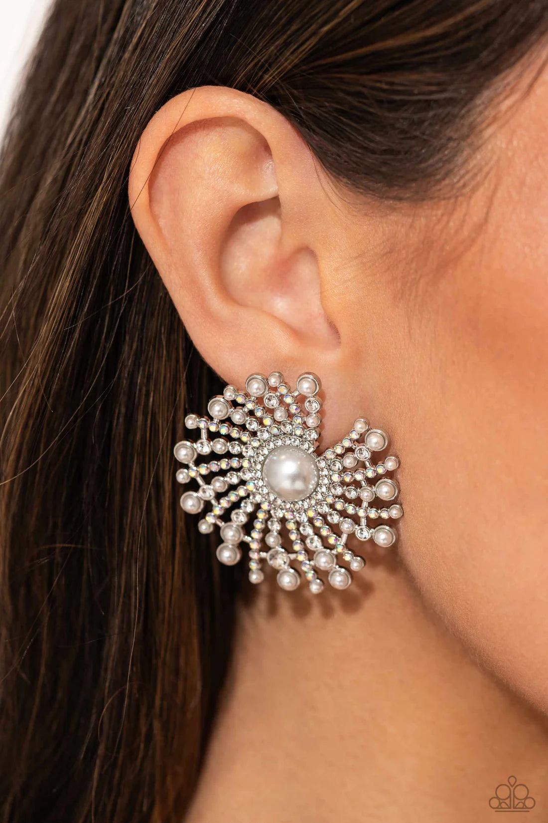 Paparazzi Earrings - Fancy Fireworks - White